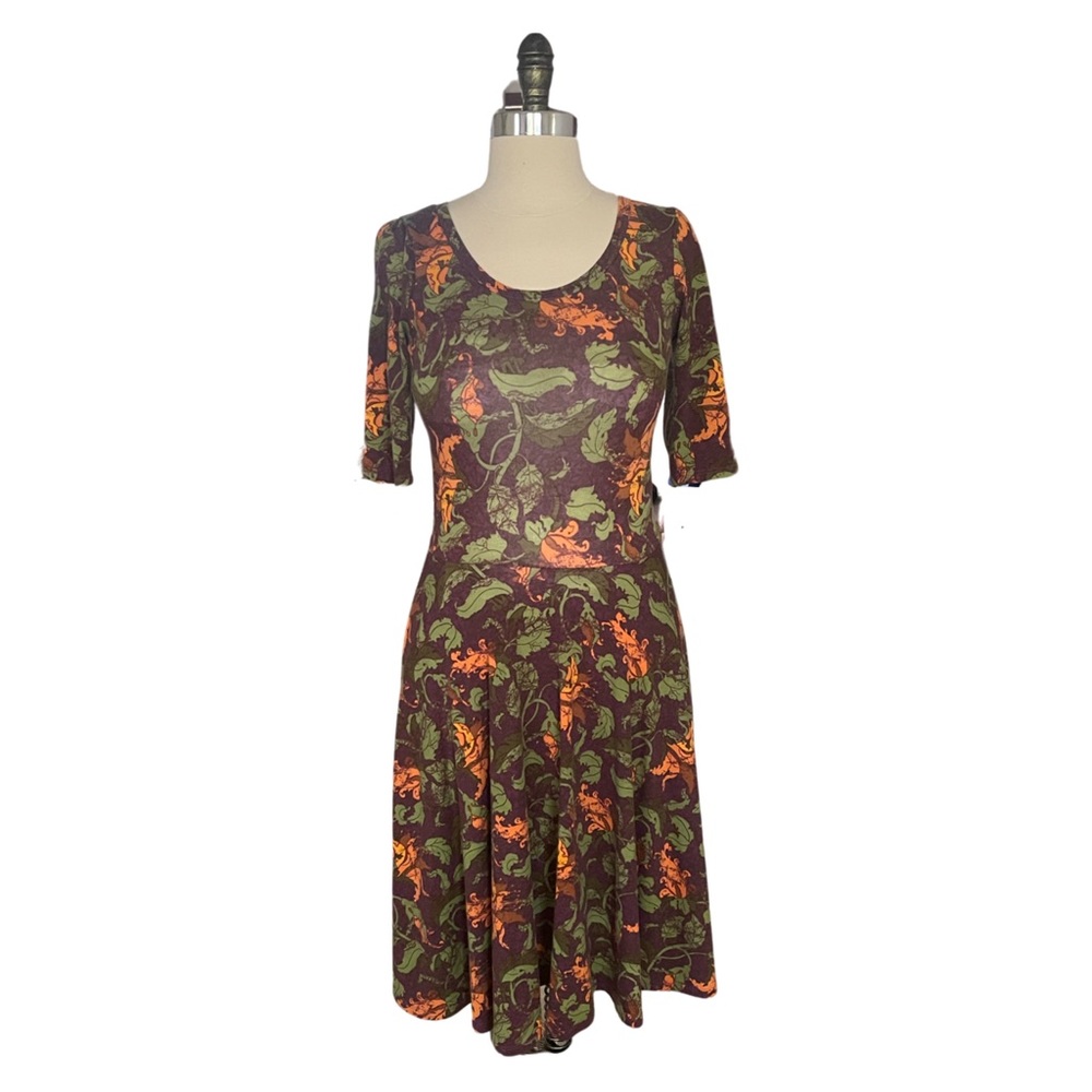 LuLaRoe Nicole with orange and purple floral print skater low waist skater skirt